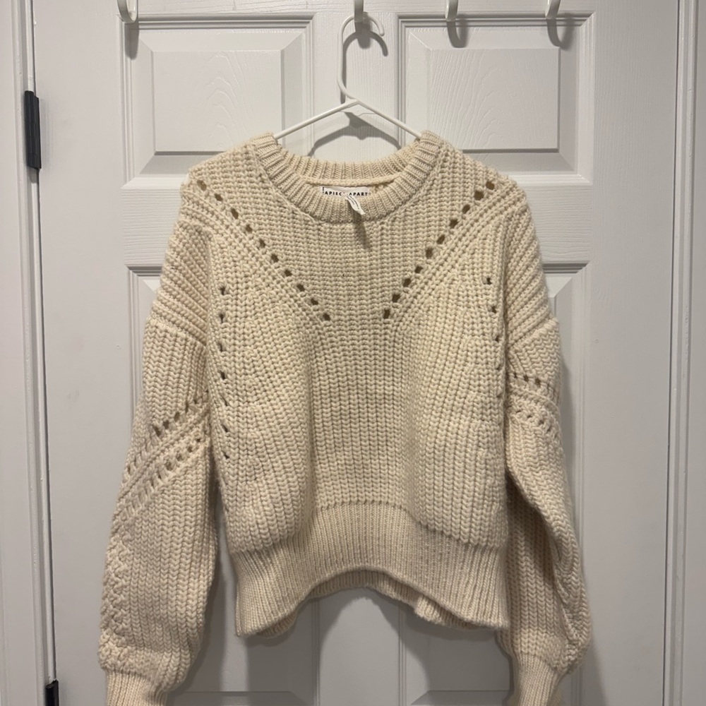 Apiece Apart Cream Crew Neck Sweater with Ribbed Texture